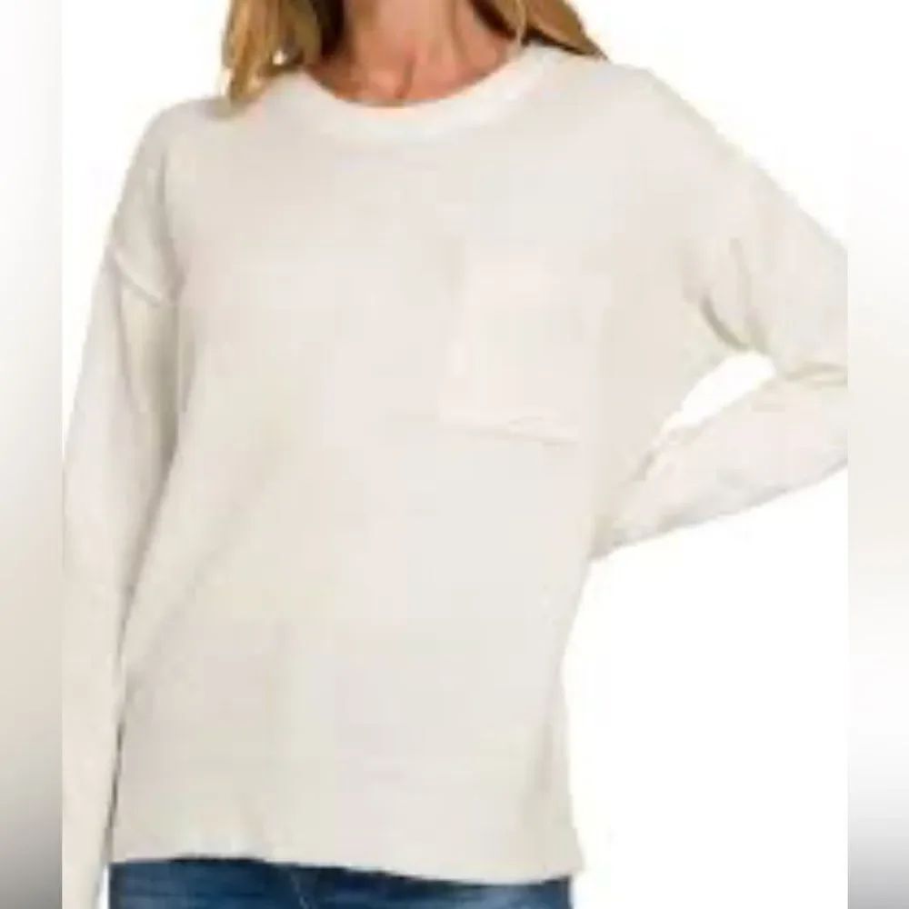 Zenana Contrast Stitching Brushed Ribbed Hacci Knit Top Ivory HT-2414D6